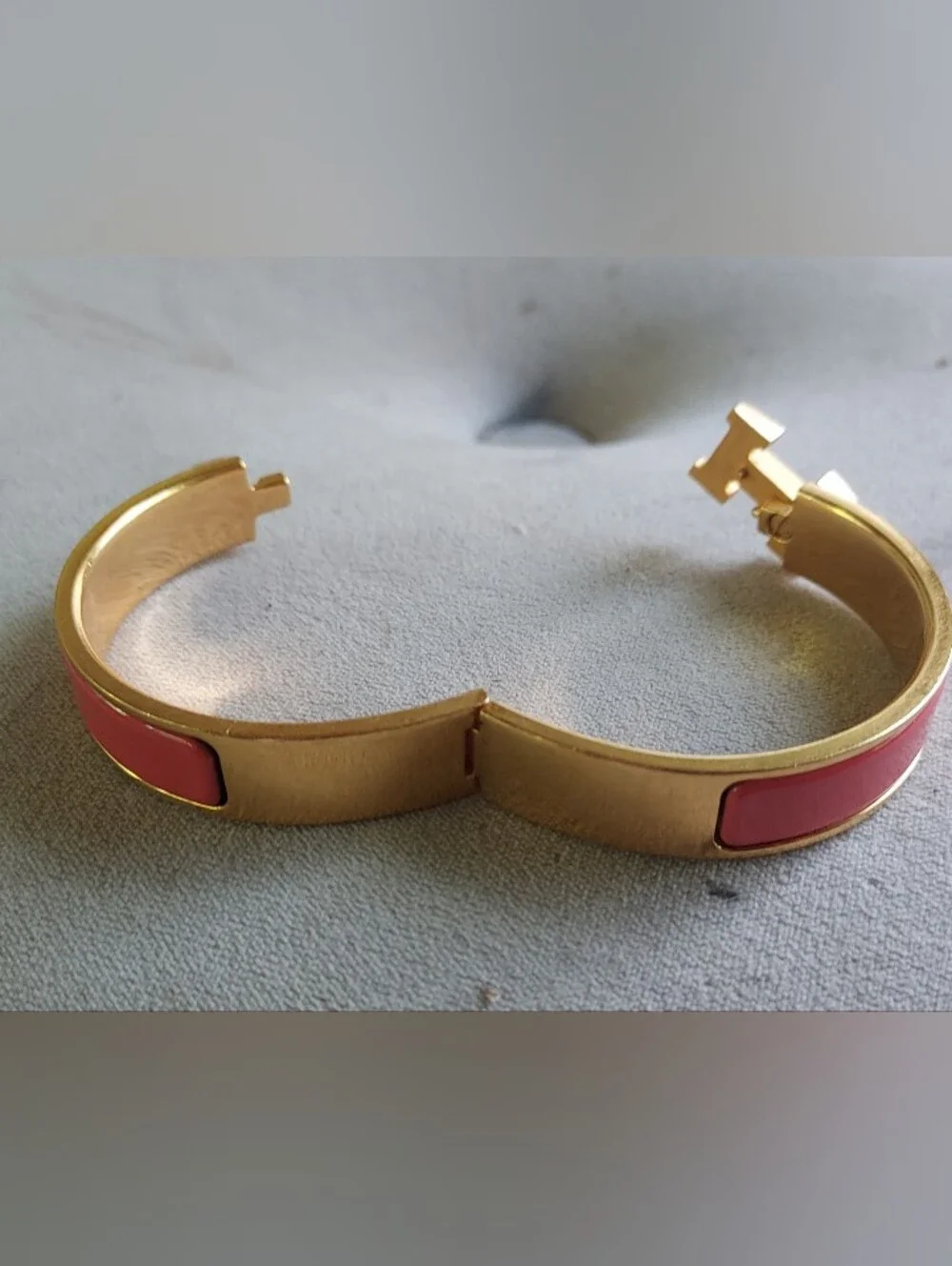 Hermes Clic H Bracelet Yellow Gold w/ Coral Pink Enamel H Clasp